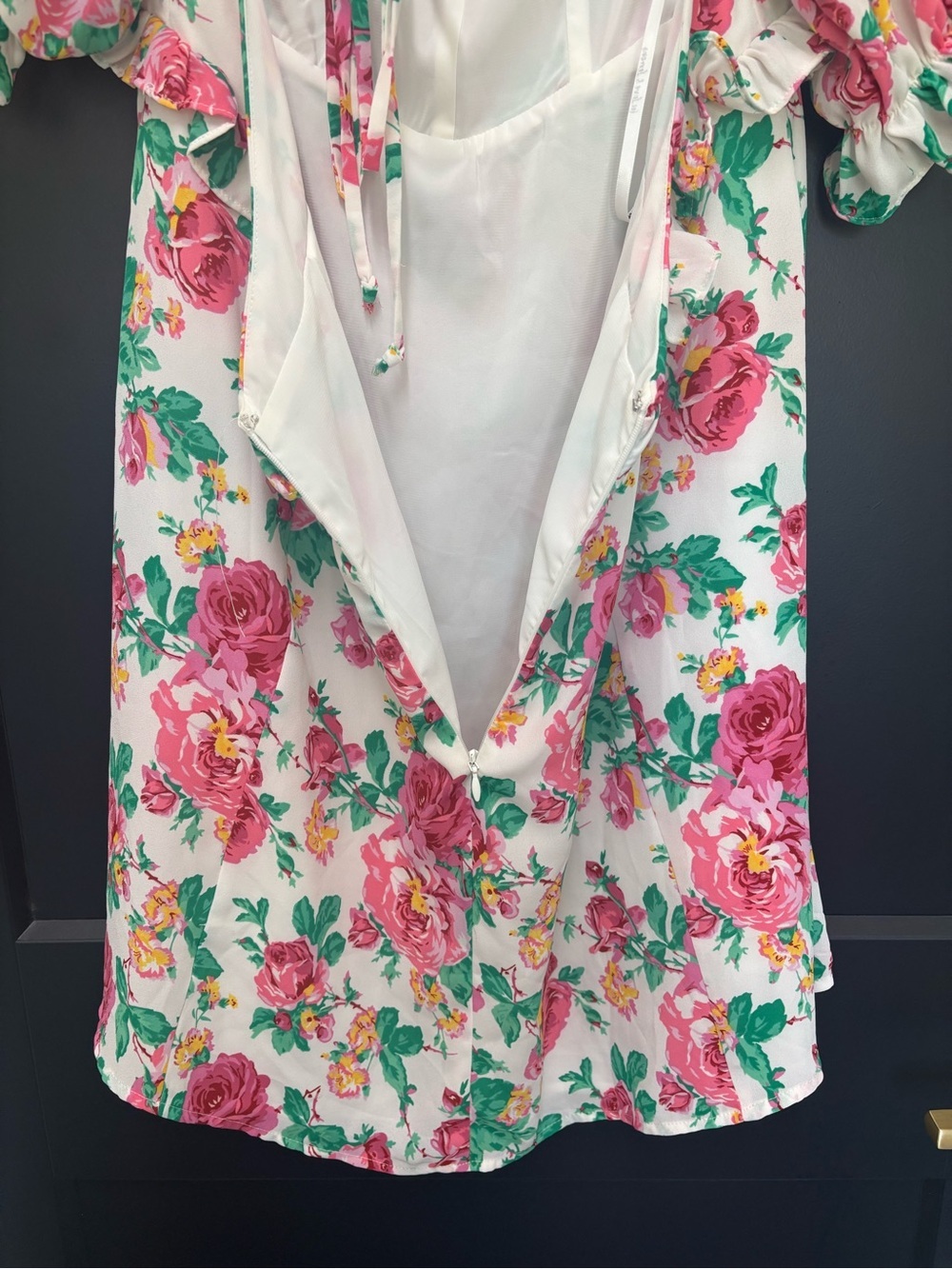 For Love & Lemons Imogen Mini Dress XL Floral Ruffle Corset Tie Back Cottagecore - Picture 8 of 10